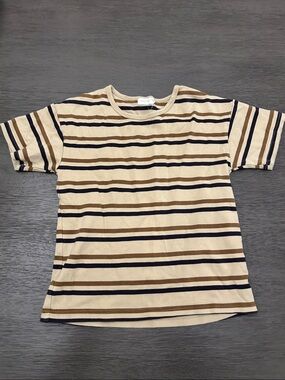 Jamie Kay Short-Sleeve Striped Tee in Beige, Brown & Navy